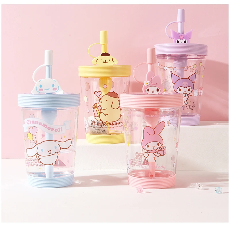 

20cm Sanriosd Cartoon Anime Kawaii Cinnamoroll Kuromi Purin Mymelody Cartoon Cute Drinking Cup with Straw Cup Girl Child Gift
