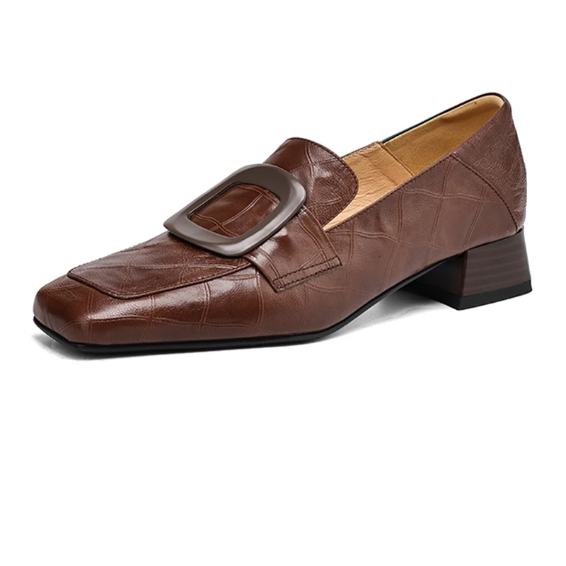 Женские кожаные туфли на массивном каблуке классические офисные лоферы с