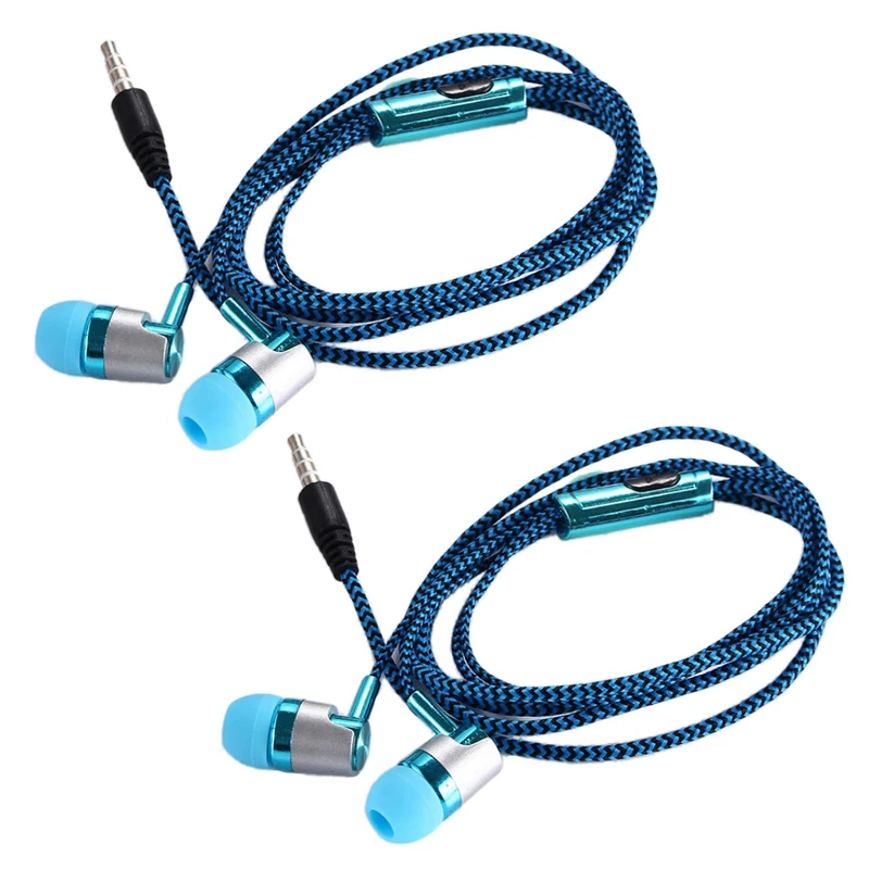 

2X H-169 3.5mm MP3 MP4 Wiring Subwoofer Braided Cord, Universal Music Headphones with Wheat Wire Control(Blue)