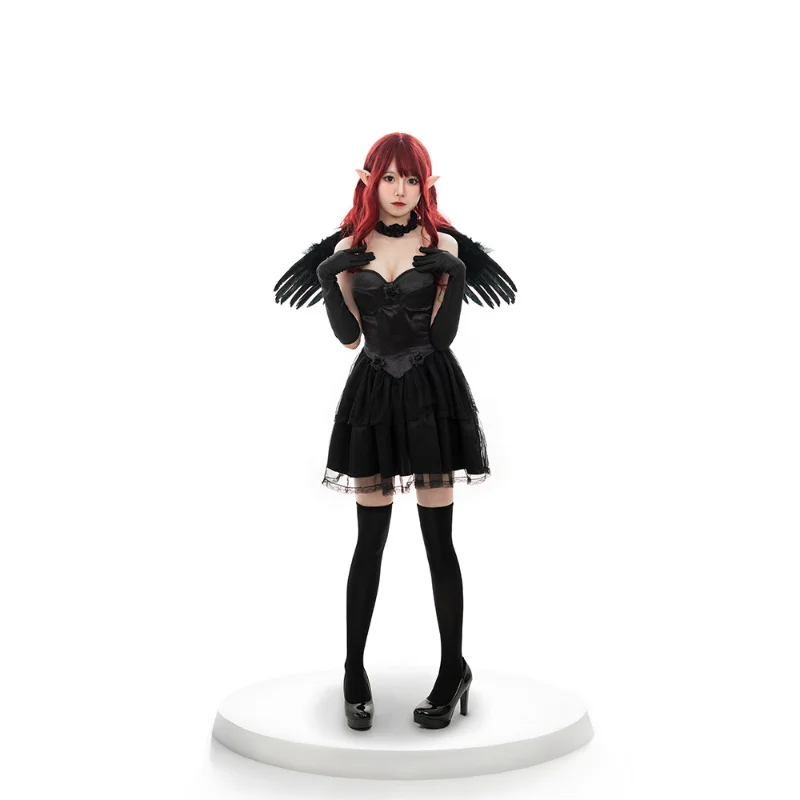 

Black Fantastic Angel Devil Costume with Wings Adult Women Halloween Christmas Party Cosplay Clothes