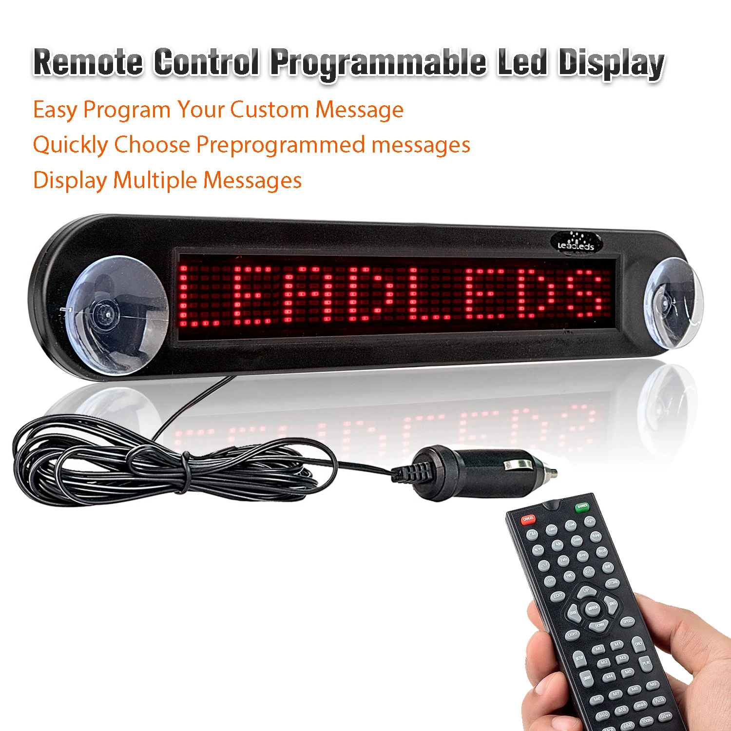 

12V Car Led Sign 30cm Red Blue Remote Programmable Scrolling Message Mirror LED Display Board Car Rear Window Moving Signs