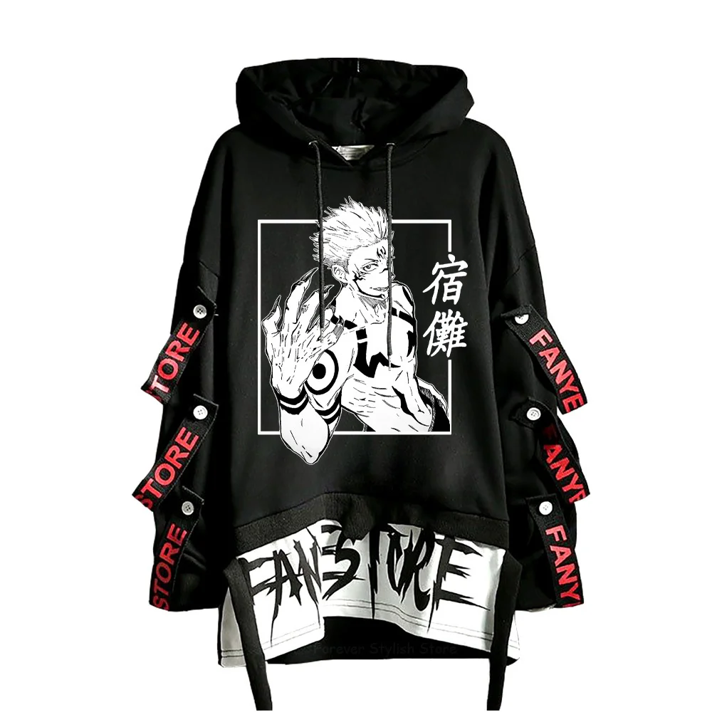 

Anime ojo Satoru Sweatsirt Ribbons Letter Print oodies Printed oodies Lon Sleeve Sweatsirts Jujutsu Kaisen Clotin Male