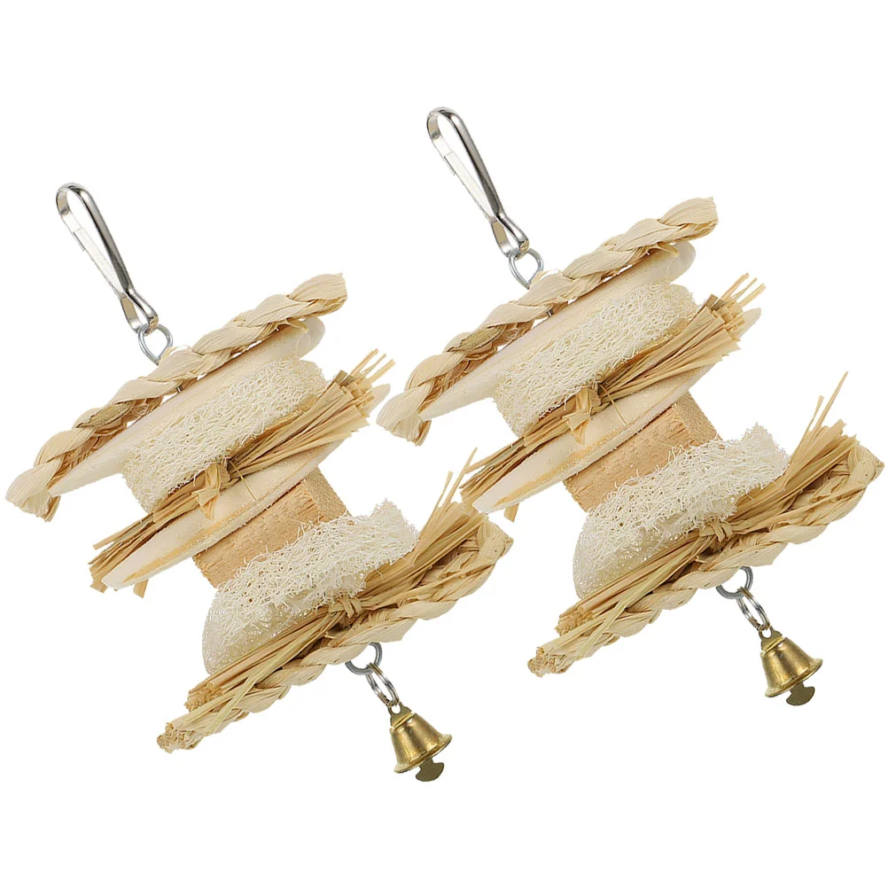 

2 Pcs Parrot Chew Toy Macaw Cage Wear-resistant Delicate Funny Corn Husk Hanging Bird Biting