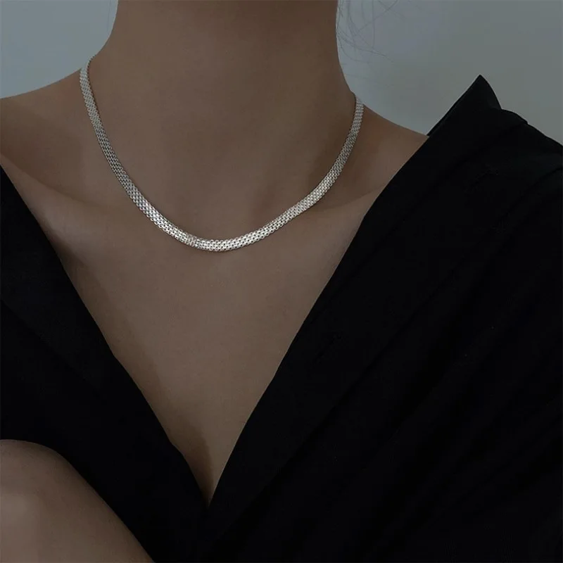 

S925 Sterling Silver Braided Sparkling Wide Face Necklace Women's Simple Cool Wind High Sense Stars All Over The Sky Necklace