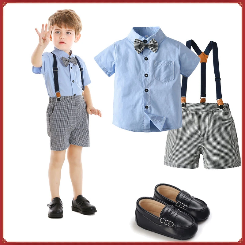 

Boys Suits Gentleman Tuxedo Bow Tie Polo Shirt Suit Overalls Kids Clothes Gentleman Outfit for Baptism Birthday Wedding 3M-7Y