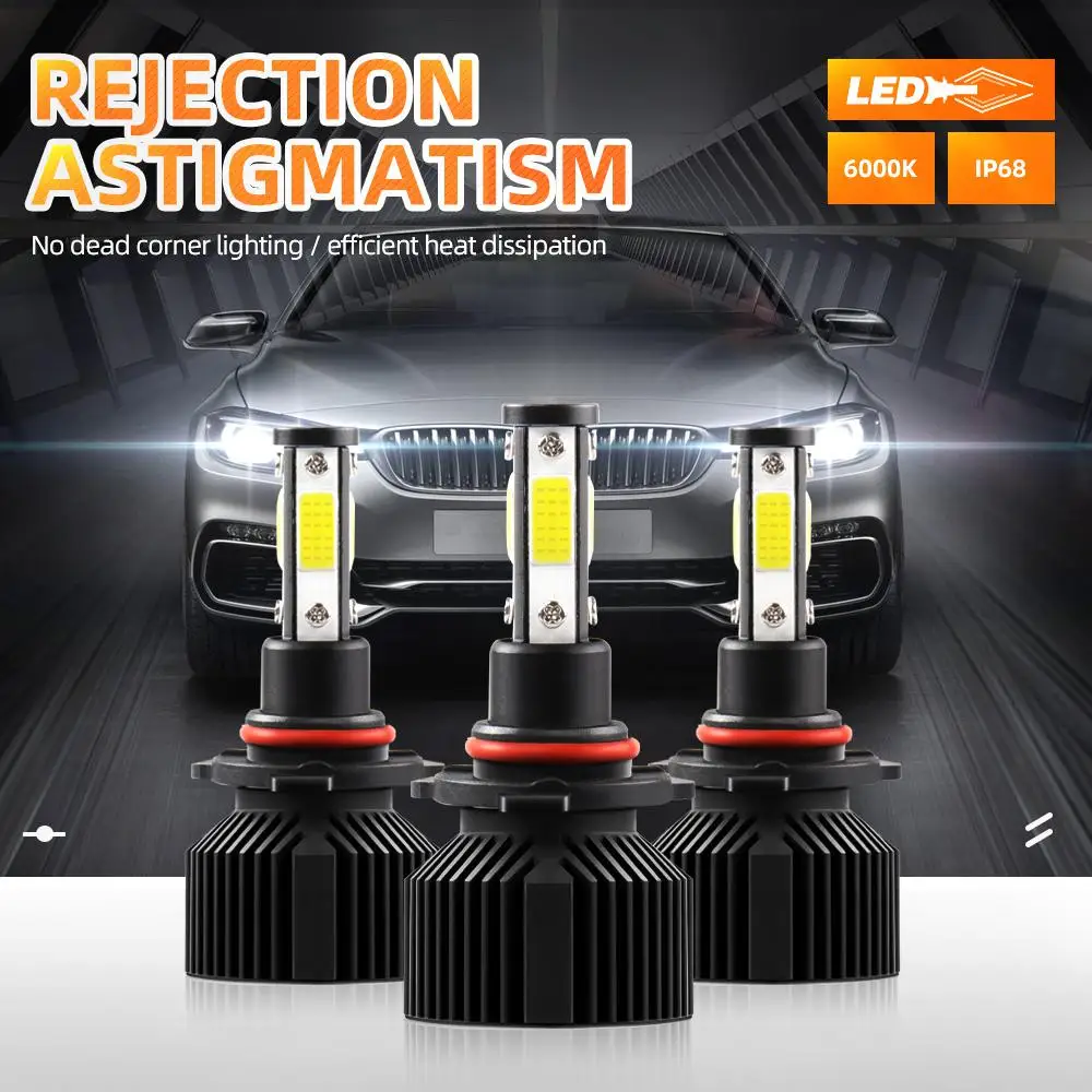 

New 2Pcs 9005 5000LM Combo 4-Side Car LED Headlight High Low Beam Bulb 6000K White For Auto Headlamp Fog Light