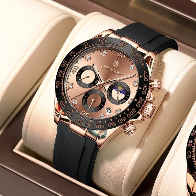 POEDAGAR Luxury Casual Top Brand Watch Business Sport Chronograph Date Luminous Waterproof Silicone Strap Men's Watch Male reloj 1