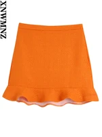 xnwmnz 2022 ladies fashion ruffle texture high waist skirt retro elegant ruffle hem side zipper skirt women chic skirt