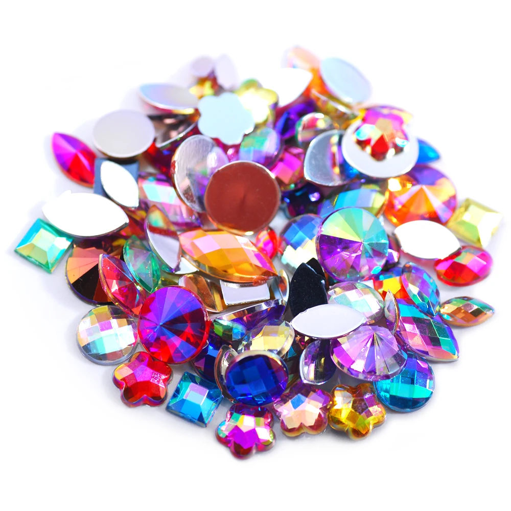 

600 шт., акриловые стразы разных форм и размеров, без горячей фиксации