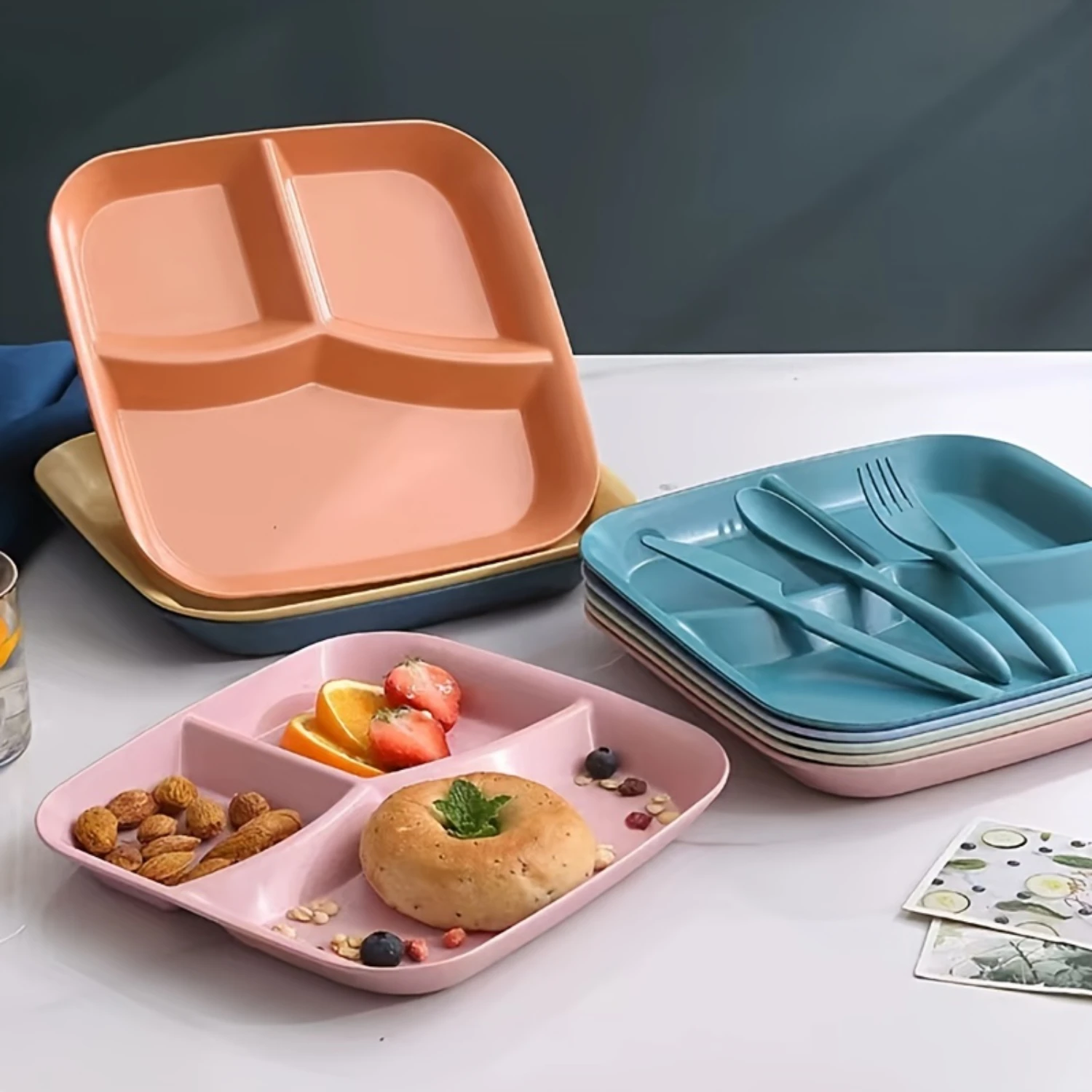 Разделенная обеденная тарелка из пшеничной соломы креативный 3-секционный