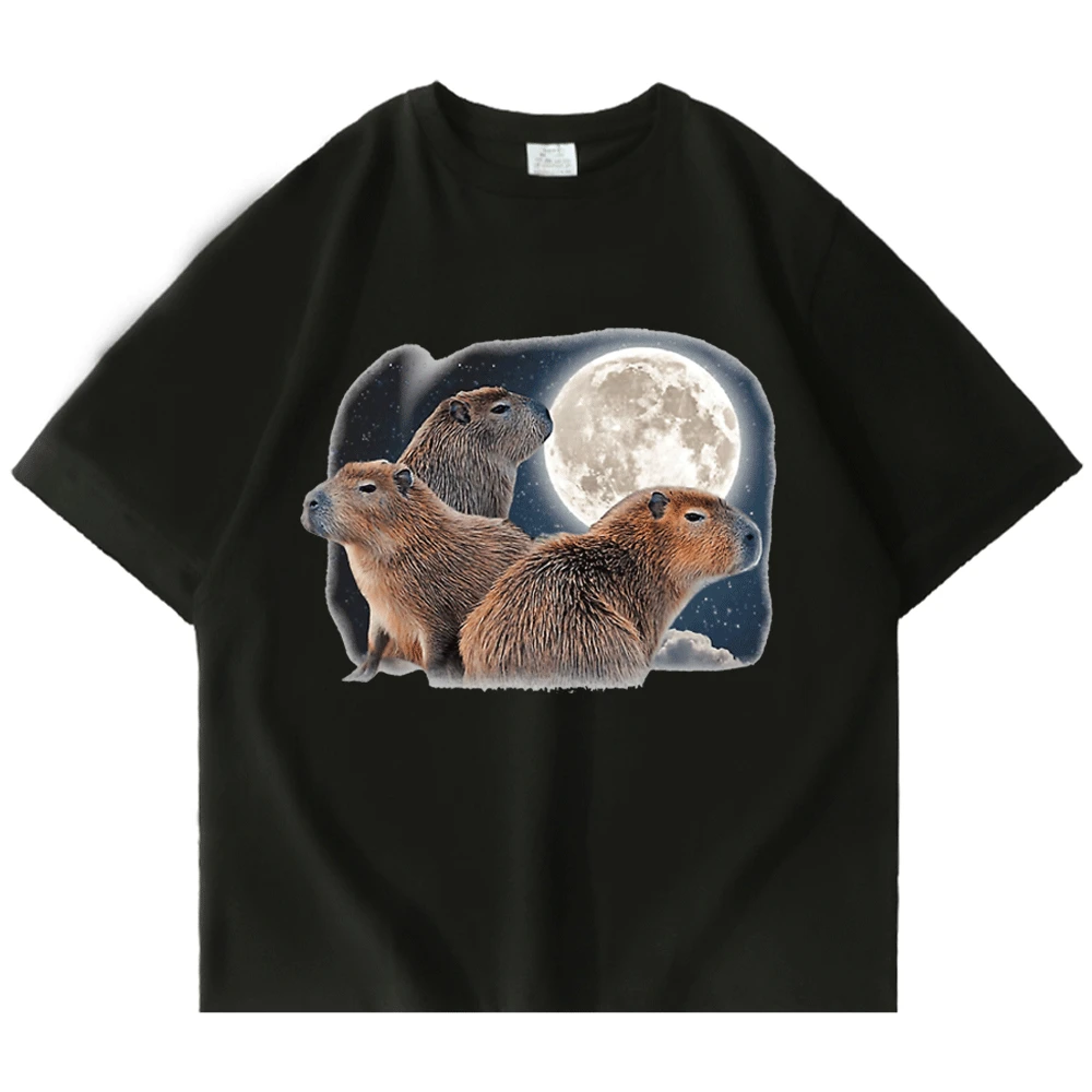 

Three Capybaras and Moon Funny Capybara Humor Parody Funny Print T-shirt Men Women Streetwear New Short Sleeves Tee Shirt Tops