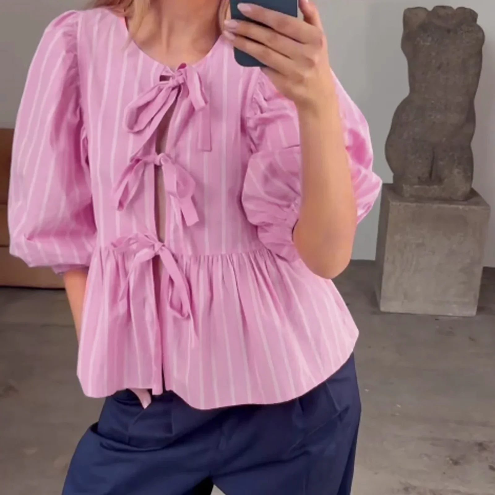 Combhasaki женская кавайная рубашка с галстуком-бабочкой спереди ажурная топы