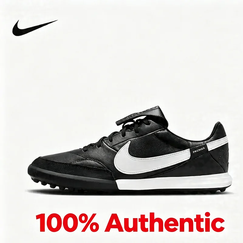 Фото Футбольные бутсы Nike HM0283-001 для мужчин, черно-белые, кожаные, с откидным язычком, резиновая подошва, превосходящие аналогичные модели для тренировок №1