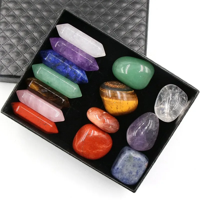 

14PCS/Set Natural Stone Crystal Gemstone 7 Chakras reiki Healing Stone Quartz Mineral Ornaments Home Decoration with Gifts Box
