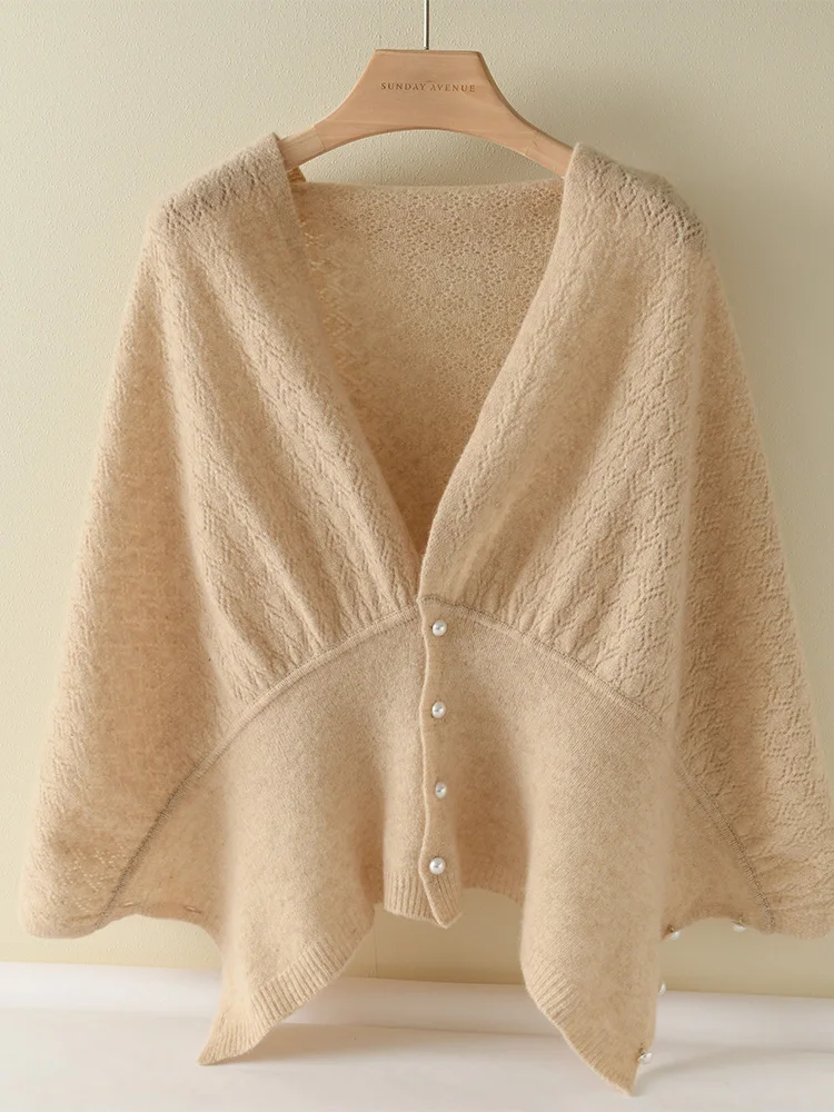 100% чистая шерсть 2024 весенняя мода женский кардиган мягкий трикотаж шаль