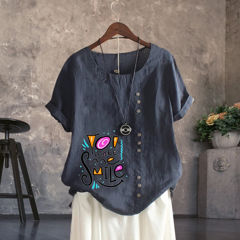 

Encoraging English Words Printed T Shirt Pullover Lady's Popular Summer Short Sleeve Casual Round Neck Pullover Women Clothing