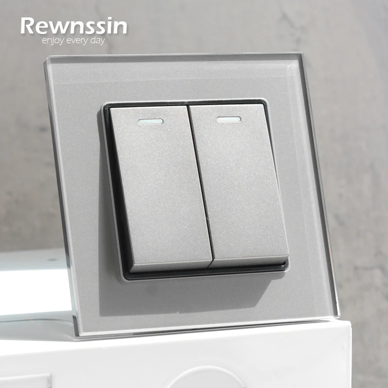 

Rewnssin 1 2 3 4 Gang Rocker Switches Gray Glass Panel Light Switches Dual USB EU Electrical Socket HDMI USB Data Female Outlet