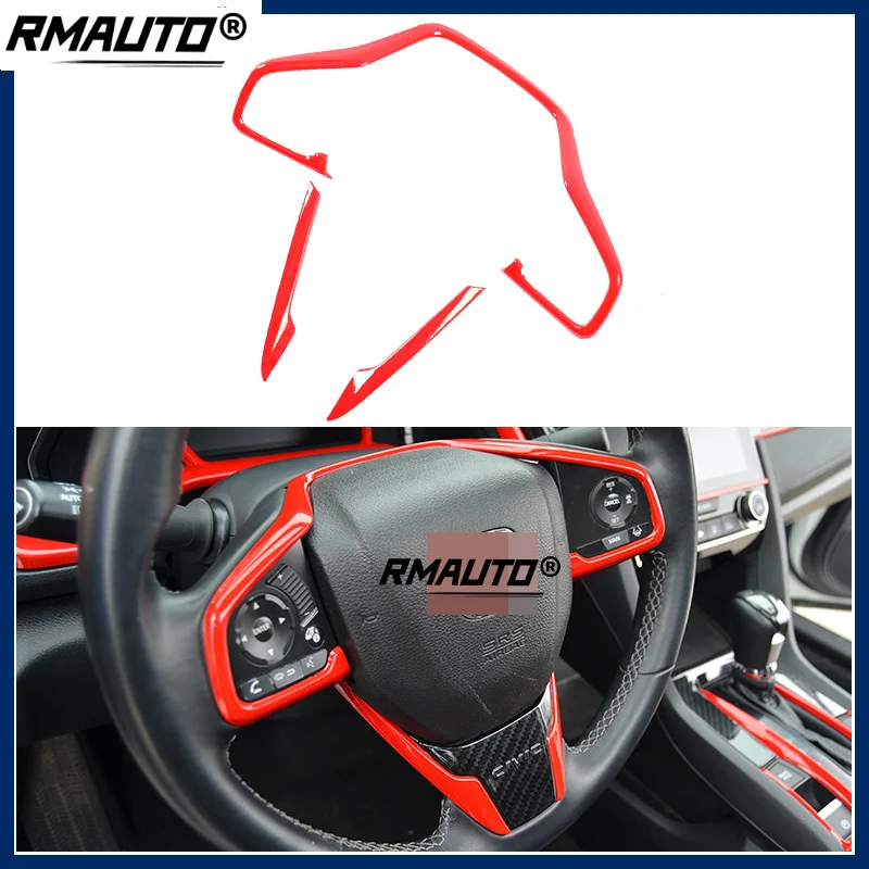 

Car Steering Wheel Framed Cover Trim Interior Mouldling Typer Racing Red For Honda Civic 10th 2016-2018 Car Accessories