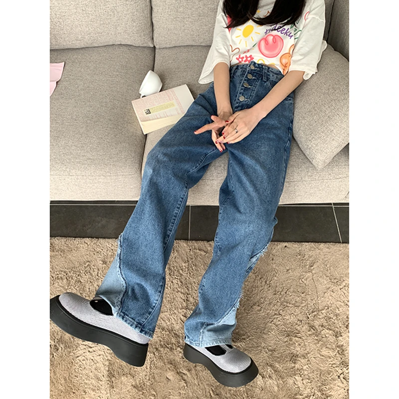 Синие винтажные женские джинсы с высокой талией модная уличная одежда