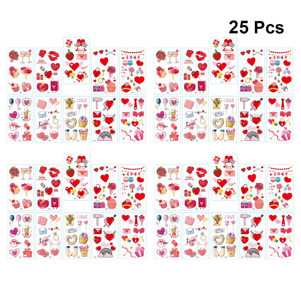 

25 Pcs Wedding Decor Valentine's Day Stickers Decorate Temporary Sticker Heart Stickers Valentines Heart Kiss Heart Child