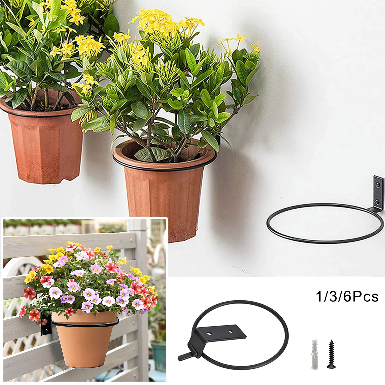 

Wall-Mounted Plant Holder Ring 4 Inch Flower Pot Hangers Metal Stand Hanging Bracket Hook For Indoor Outdoor Home Decoration