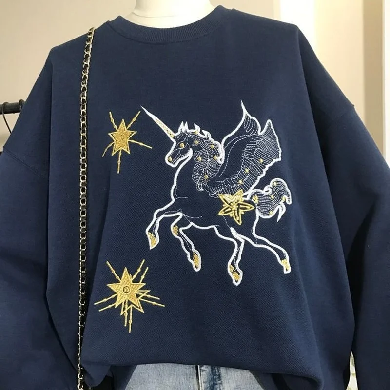 

2022 Vintage Goth Cartoon Embroidery Monster Cute Sweatshirt Kawaii Clothes for Teens Women Long Sleeve Tops Harajuku Streetwear