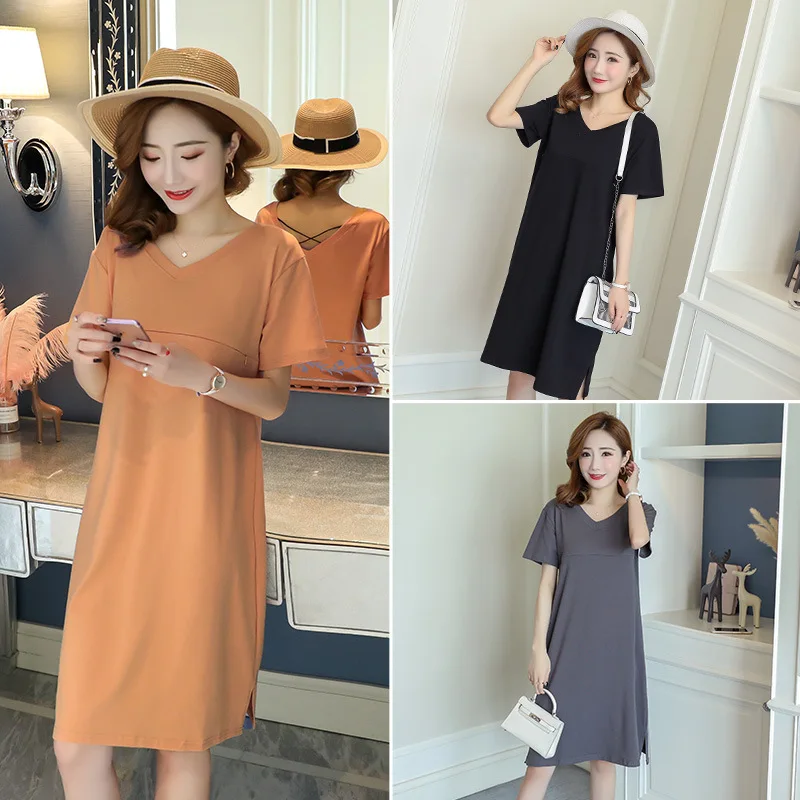 2022 summer lactation dress fashion backless loose out feeding medium length dress