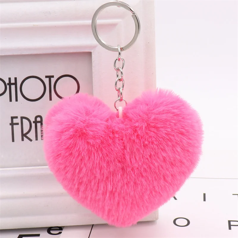 Plush Ball Key Ring Love Mobile Phone Key Chain Soft Artificial Rex Rabbit Hair Ball Car Key Ring Ladies Bag Pendant Jewelry DIY