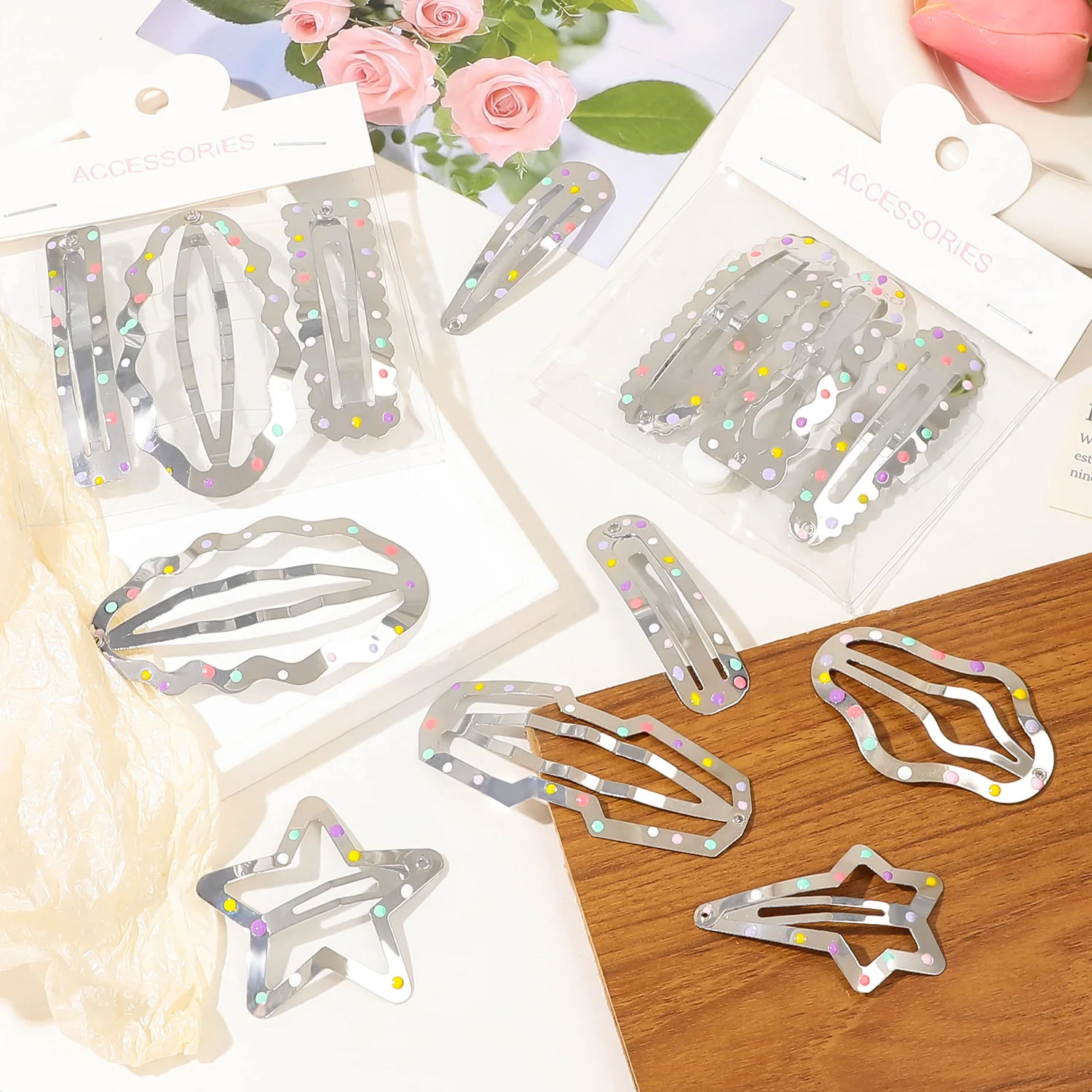 3/4 шт. Y2K серебряные заколки для волос со звездами девочек красочные