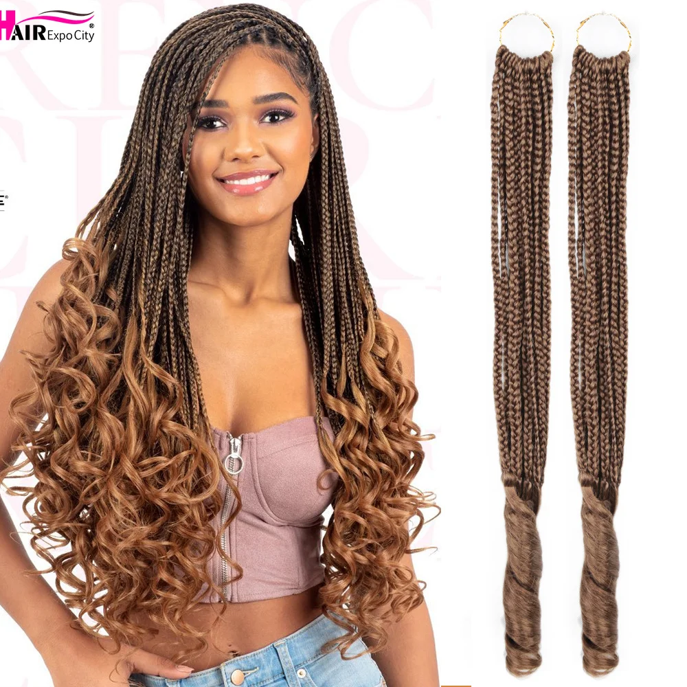 

French Curl Braiding Hair Extensions 20Inch Synthetic Crochet Goddess Box Braids With Curly Ends For Black Women Hair Expo City