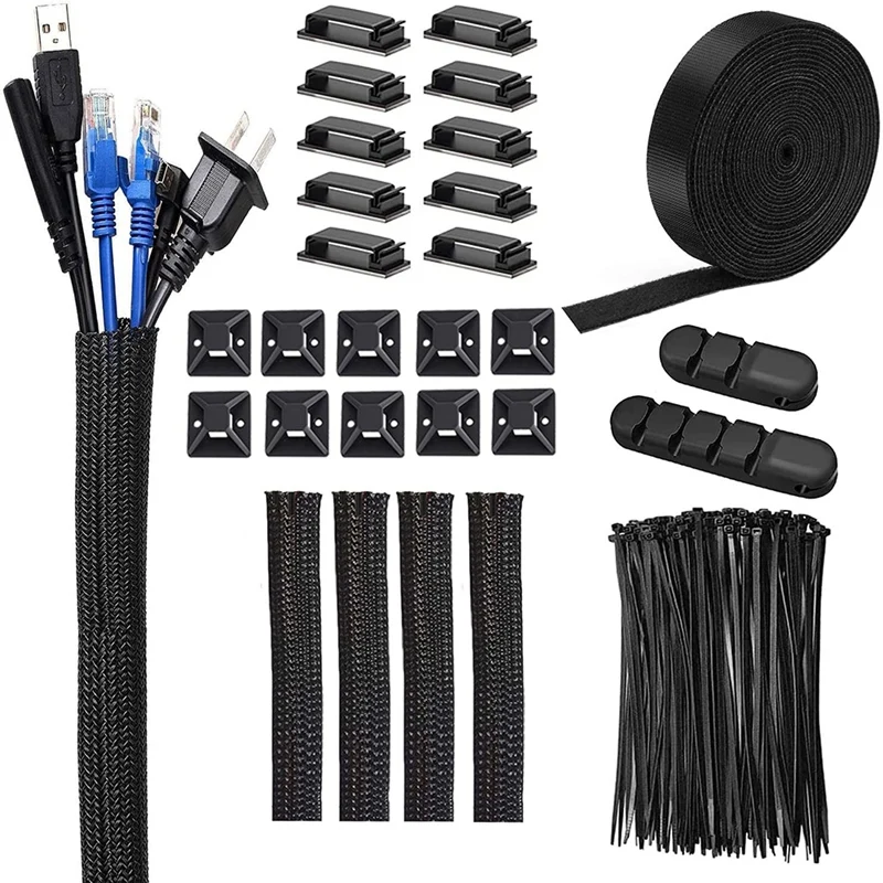 

Cable Management Kit, Cable Sleeve,Self Adhesive Base,Large Cable Clips,Silicone Cord Holders,Cable Tidy Organisers