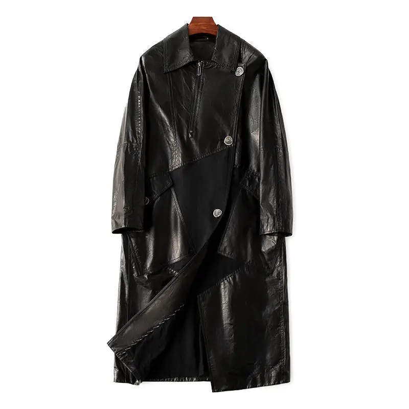 

2023 Spring and autumn Sheepskin Genuine Leather Coat New Western Style Women's Mid length Leather coat