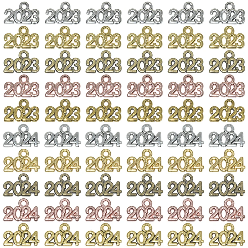 Подвеска из металлического сплава с цифрами 2023 и 2024 года, 14 Х9 мм, 40 шт.