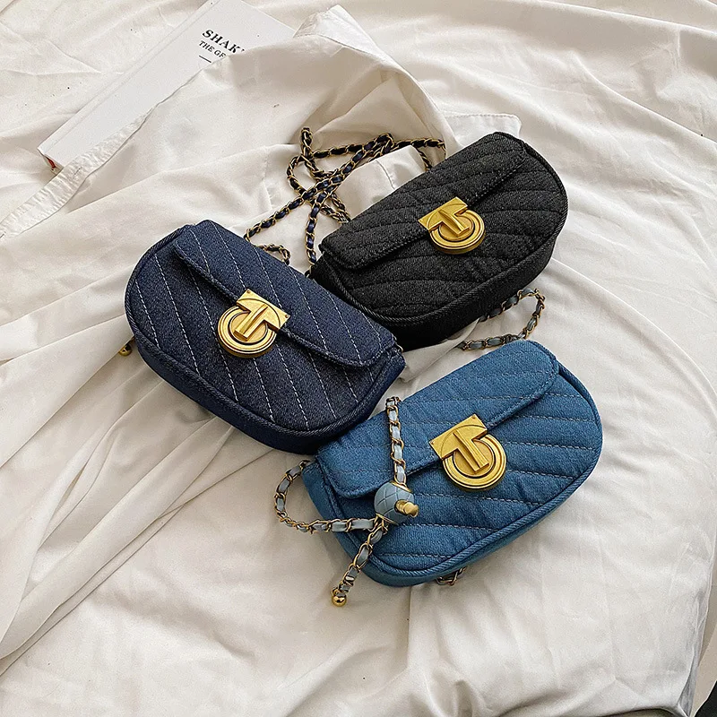 

Korean Fashion Denim Canvas Designer Shoulder Bag For Women 2023 Luxury Handbags And Purses Female Chain Crossbody Bags
