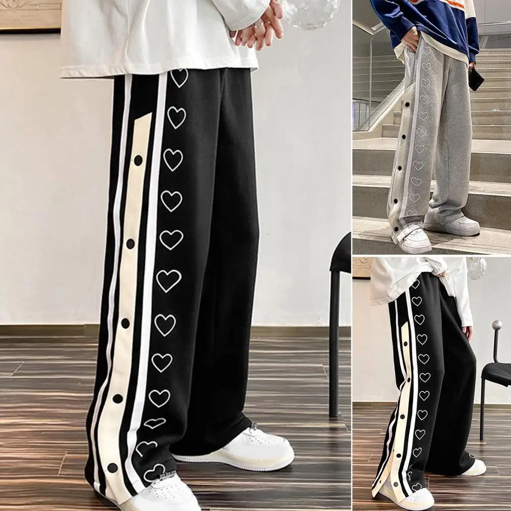 

Stylish Men Pants Spring Autumn Relaxed Fit Super Soft Contrast Color Drawstring Pants Basketball Pants Side Slit