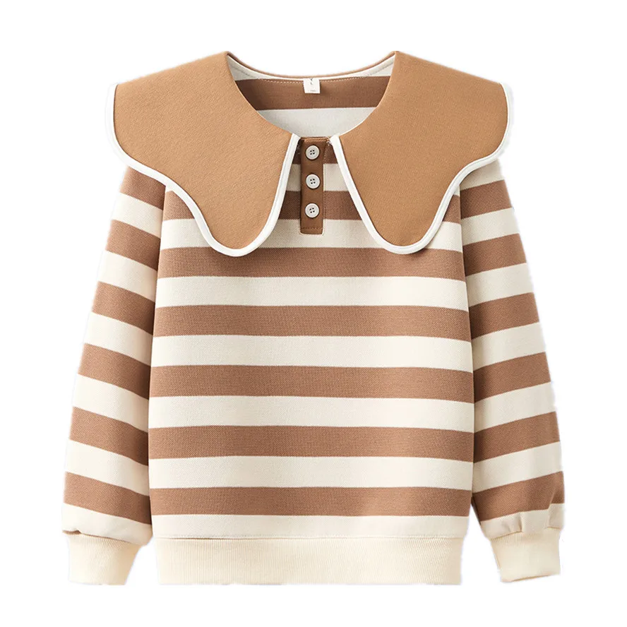 

Детская одежда MODX, свитшот для девочек, весна-осень 2023, Детские полосатые топы с матросским воротником и длинными рукавами для подростков, женская одежда