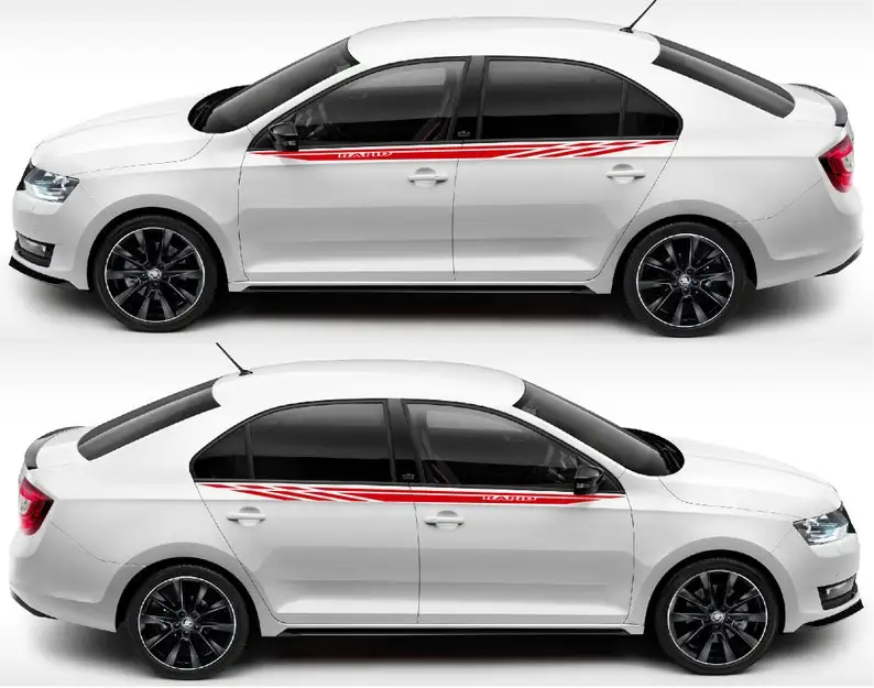 

2X Side door stripe vinyl decal graphic sticker Kit Compatible with Skoda Rapid