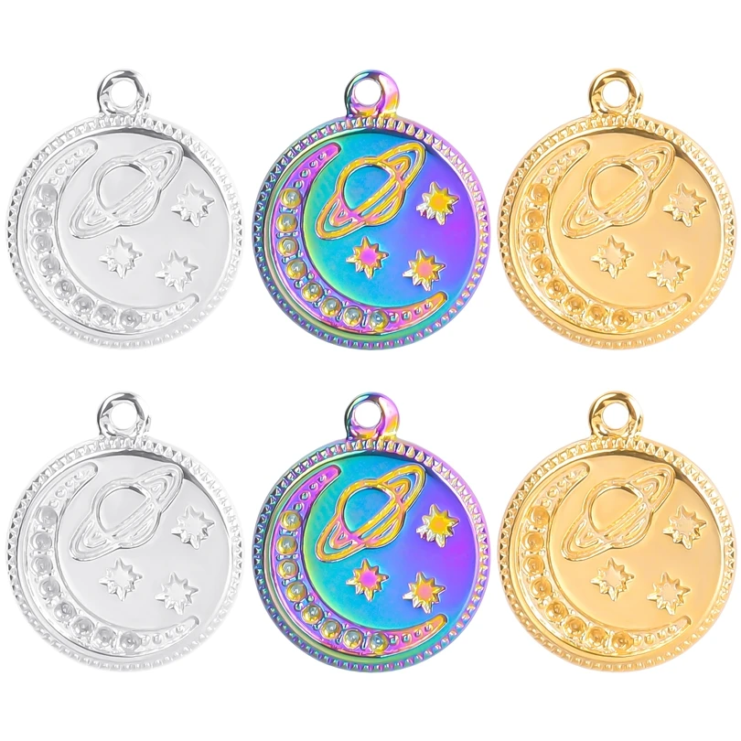 

6pcs/Lot Planet Star Moon Pendants Breloque Pour Fabrication Bijoux Stainless Steel Charms For Jewelry Making Supplies Materials