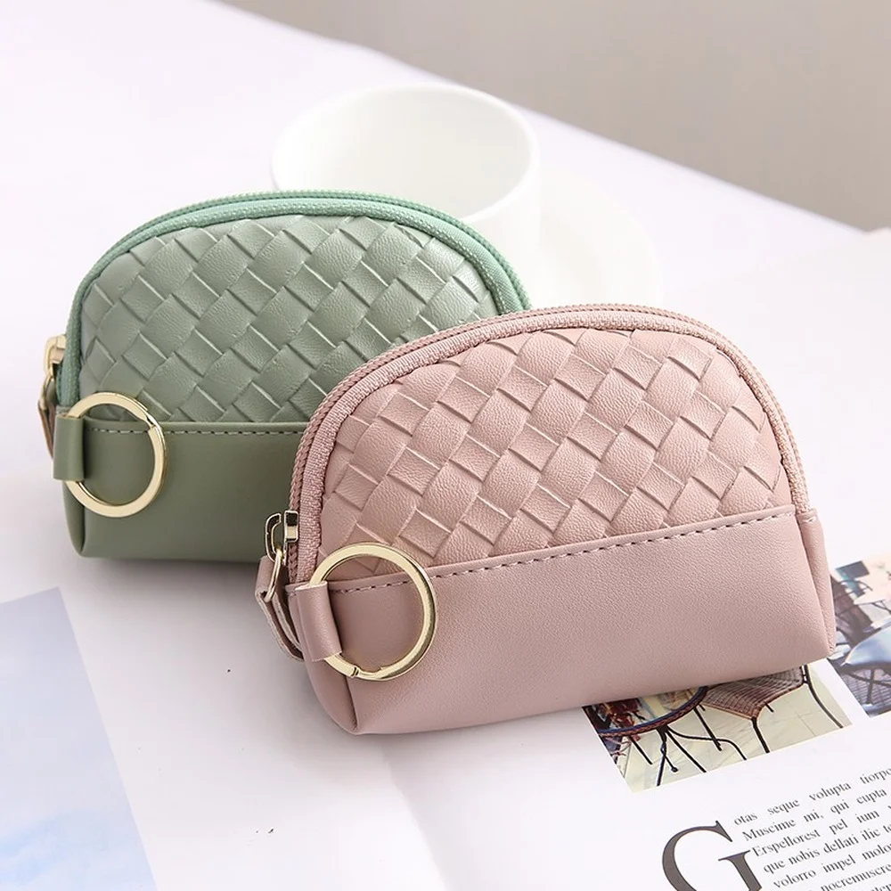 Wallet for Women Solid Color Knitting Leather Small Holder Zipper Coin Purse Travel Bag Ladies Clutch Handbag Carteira Feminina