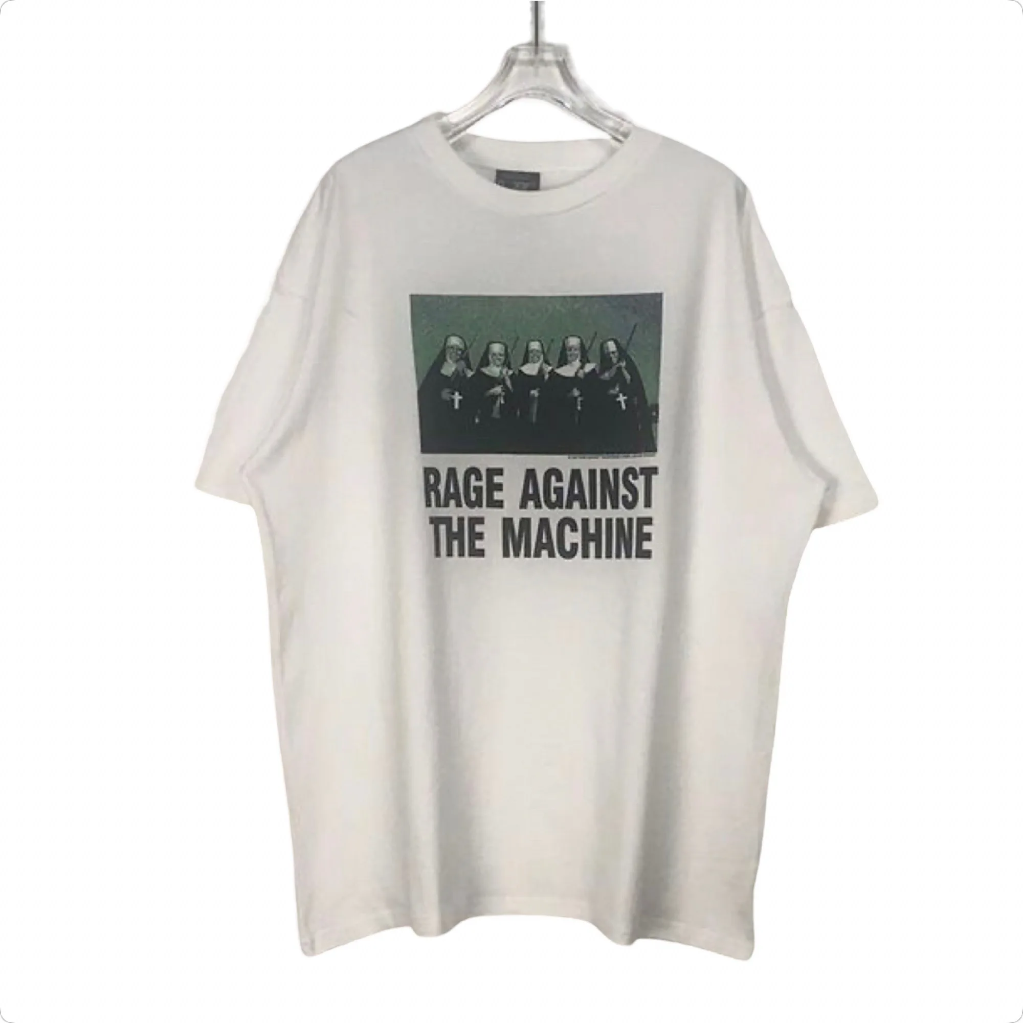 

Футболка из 100% хлопка для мужчин и женщин, Rage Against The Machine, монахини с оружием, рэп-метал, футболки с полосами, дышащие топы для фитнеса с круглы...