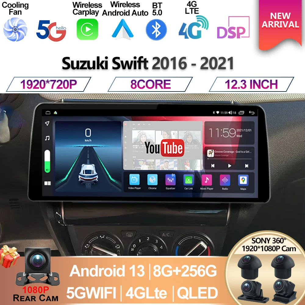 12 3-дюймовый для Suzuki Swift 2016 2017 2018 2019 2020 2021 Android 13 Carplay автомобильный радиоприемник