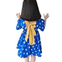 new arrival baby princess flower print criss cross dress for girls summer clothing infant child blue color dresses age 2 7 years