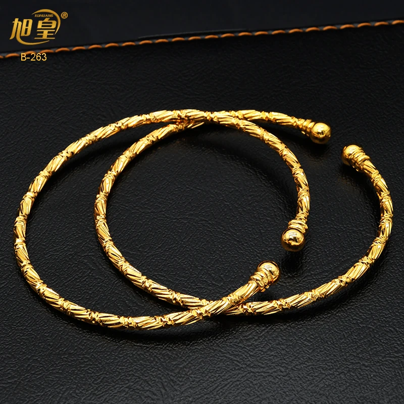 

XUHUANG 2PCS/lot Indian Gold Plated Jewelry Bangles Bracelet For Women Dubai Charm Jewellery Copper Bangles Arabic Wedding Gifts