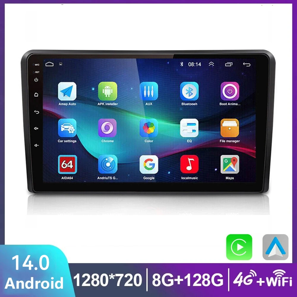 Автомагнитола для Audi A3 8P S3 2003 -2009 2010 2011 2012 2013 Android 14 мультимедийный видеоплеер