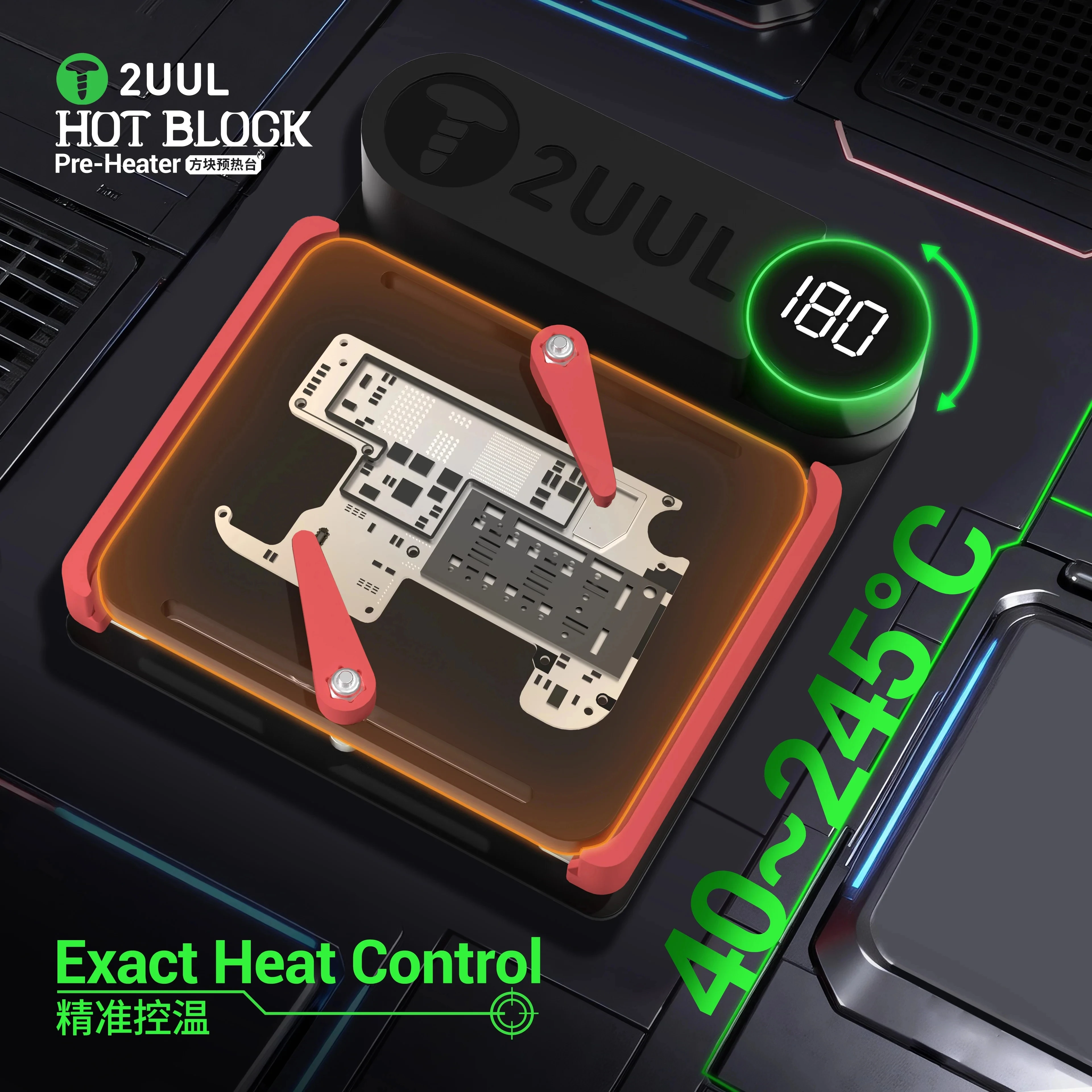 Фото Набор инструментов для ремонта печатных плат 2UUL HOT BLOCK Pre-Heater с функцией быстрого нагрева для разделения и перепайки материнских плат мобильных телефонов, ручной инструмент. №3
