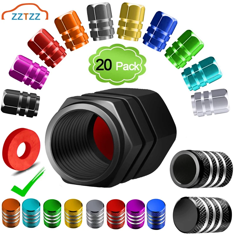 

20Pcs Wheel Caps with Rubber Seal Aluminum Alloy Tire Valve Caps Tyre Rim Stem Covers Dust Proof Nipple Caps Car Motorcycle