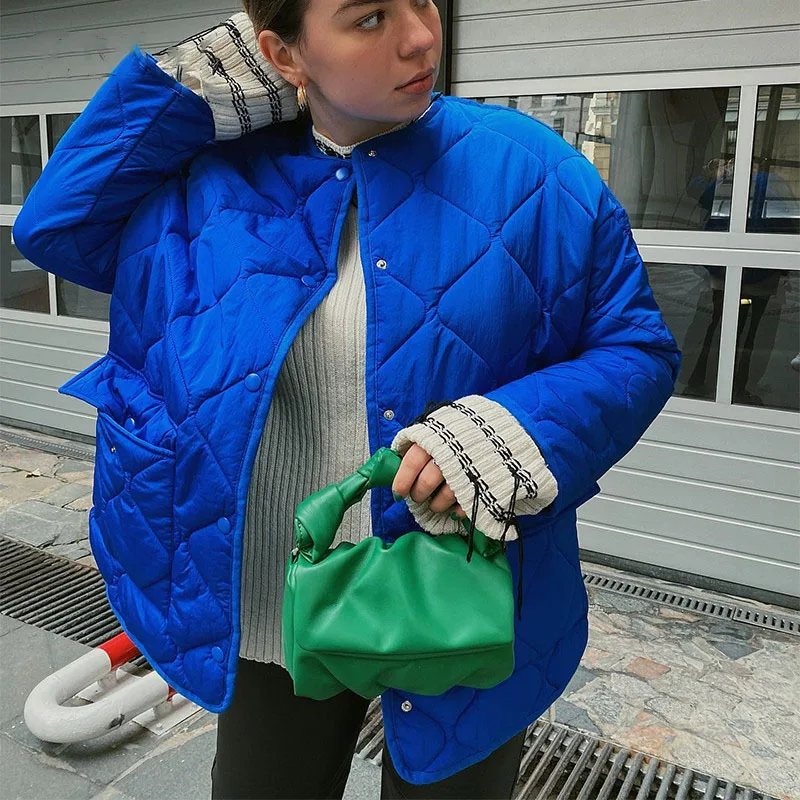 Parkas Women New Casual Loose Blue round Neck Cotton Coat Jacket Women Winter Coat Women
