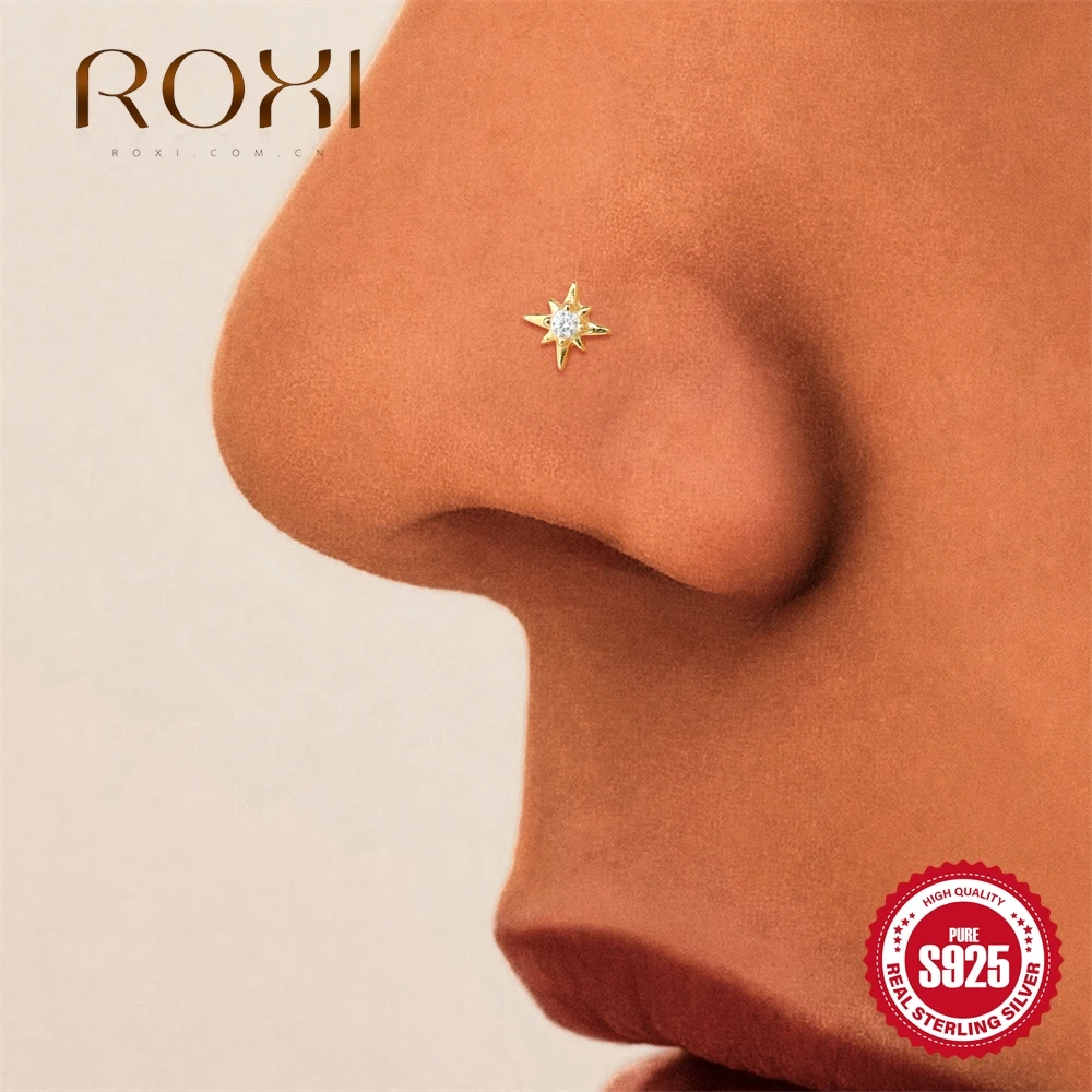 ROXI 1 шт. Серебряные серьги-гвоздики 925 пробы с блестящими цирконами, в форме цветка и октаграммы, для пирсинга, женский аксессуар для повседневной носки, банкетов и свиданий (art.: 3920db778f95a) - 3920db778f95a