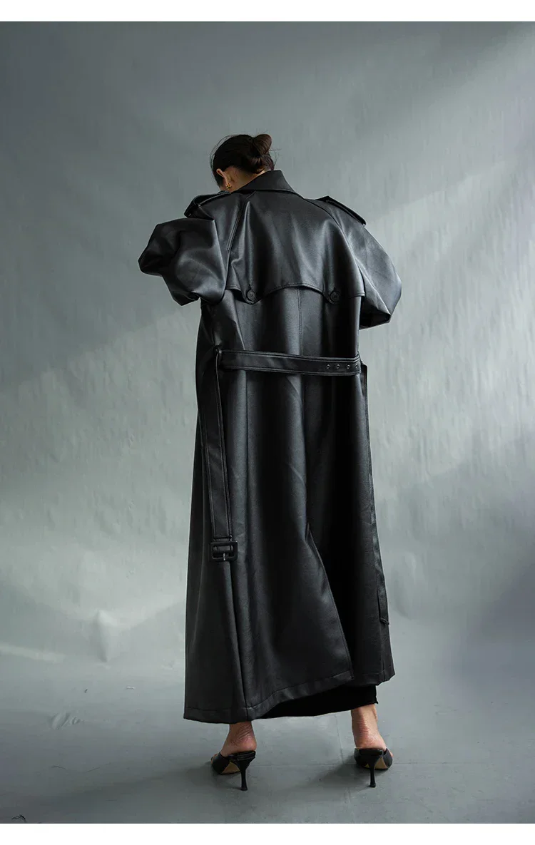 Женская длинная куртка из искусственной кожи осенне-зимний Дамский тренчкот с