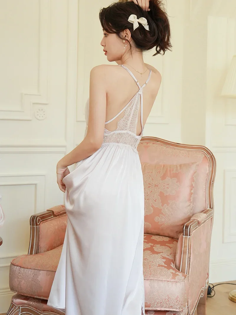 Женская шелковая ночная рубашка с длинным рукавом весна-осень